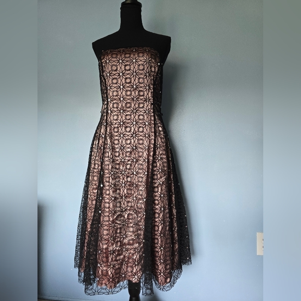 Adrianna Papell Botique Mesh Sequins Cocktail Black Strapless Dress 14 - Picture 2 of 16